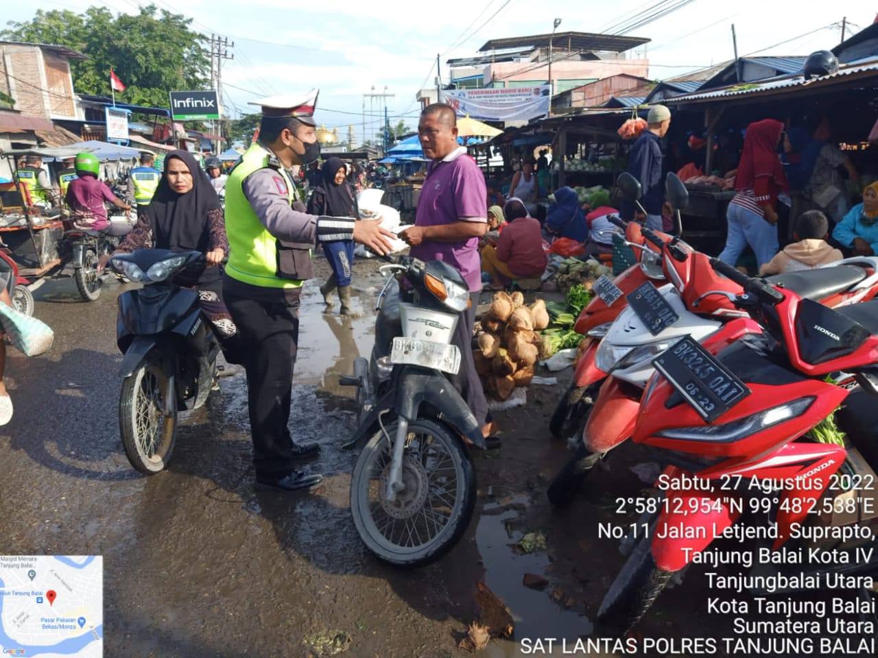 Satlantas Polres Tanjungbalai Gatur Lalin dan Penertiban Parkir Serta PKL Menggunakan Badan Jalan