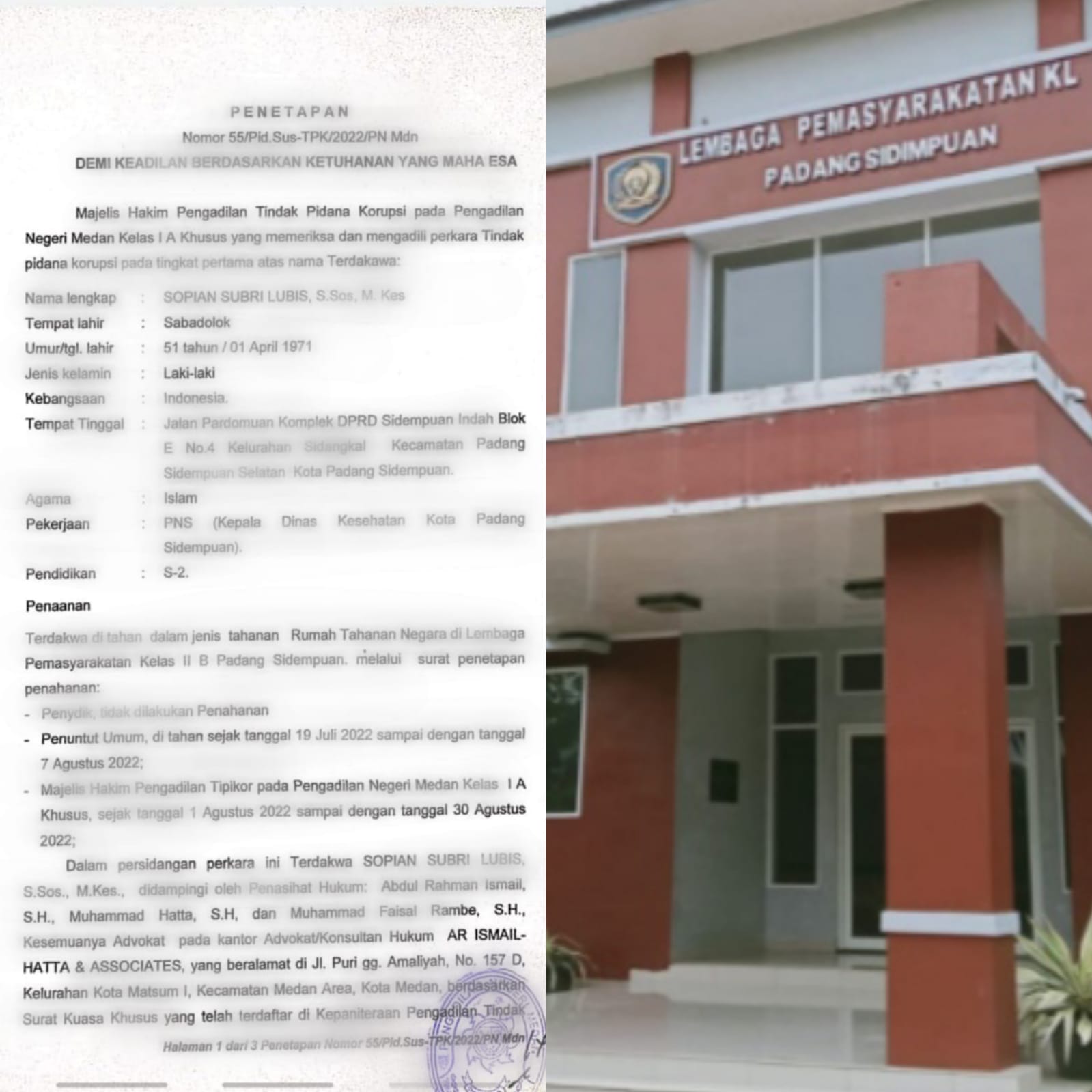 Terdakwa Kasus Korupsi Covid19 Padangsidimpuan SSL Dijadikan Tahanan Kota