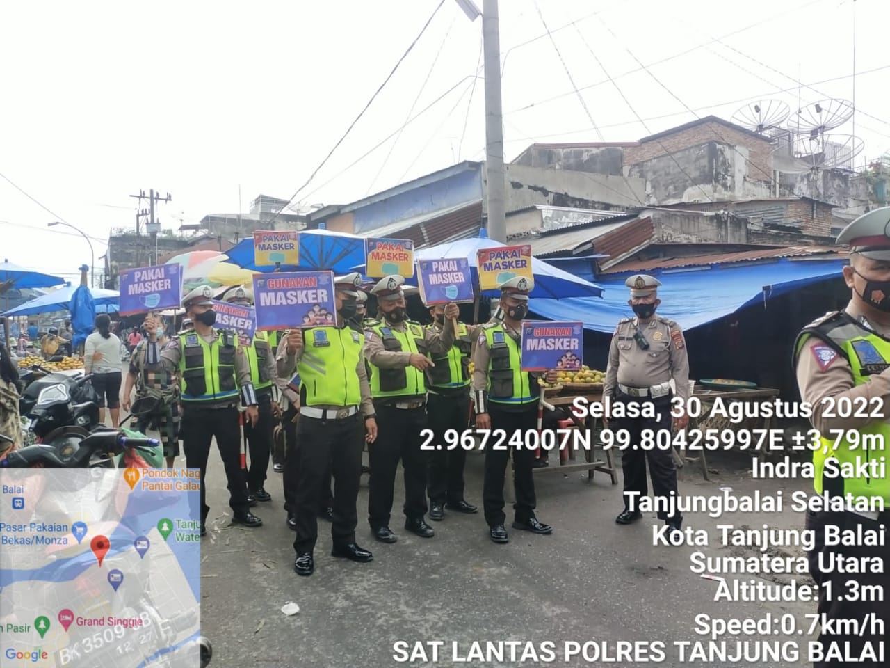 Satlantas Polres Tanjungbalai Laksanakan Antisipasi dan Pengendalian Virus Covid-19 dengan Himbauan Masyarakat Tetap Patuhi Prokes