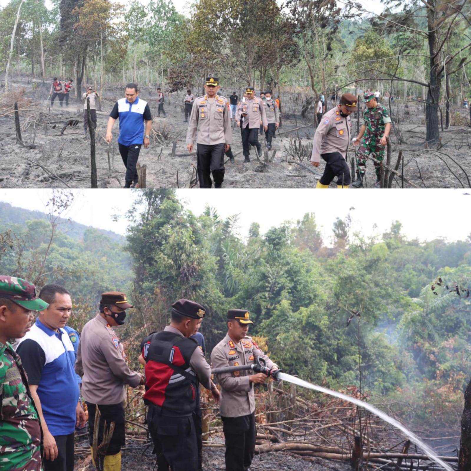 Kapolres Tapsel Terlibat Langsung Pemadaman Kebakaran Lahan di Angkola Timur