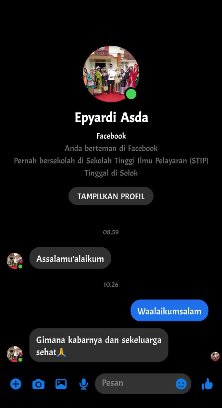 Bupati Solok H. Epyardi Asda Kembali Menghimbau Masyarakat Kabupaten Solok Berhati-hati Dengan Akun Palsu Mencatut Namanya di Media Sosial, Baik  di Facebook, Whatsapp