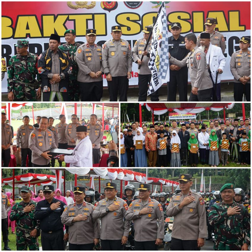 Satgas Ops NCS Polri Bersama Setukpa Lemdiklat Polri dan Polres Membagikan 5000 Paket Sembako dan 300 Santunan Anak Yatim Melalui Baksos Polri Presisi