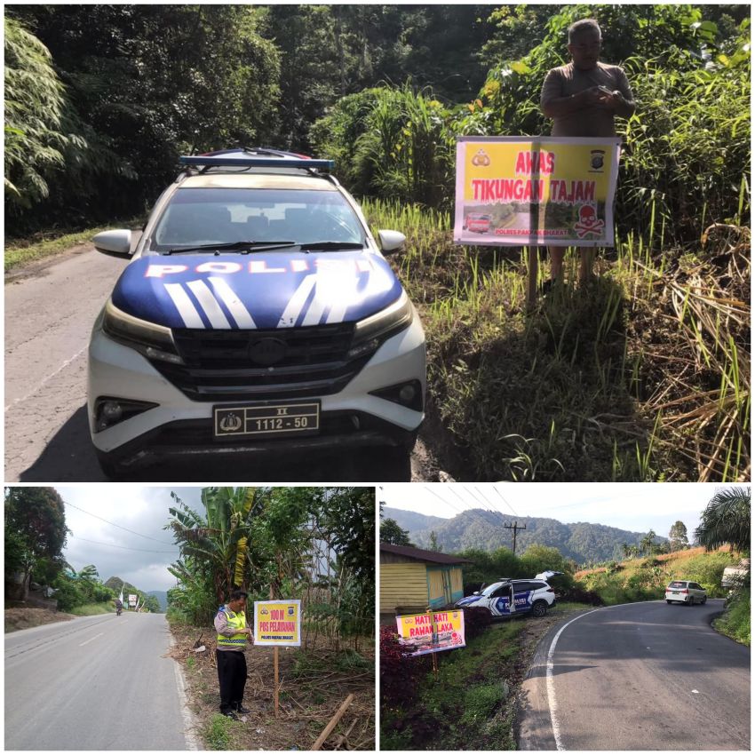 Menghadapi Arus Mudik, Satlantas Polres Pakpak Bharat Pasang Himbauan Rawan Laka Lantas, Rawan Longsor, Jalan Licin serta Tikungan Tajam