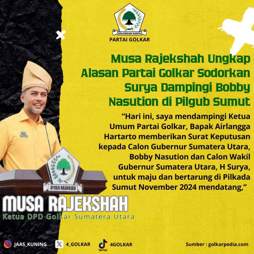 Ijeck Ungkap Alasan Partai Golkar Sodorkan Surya Dampingi Bobby Nasution di Pilgub Sumut