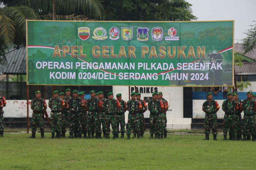 Polresta Deli Serdang Hadiri Apel Gelar Pasukan TNI Jelang Pilkada Serentak 2024 di Kodim 0204/DS