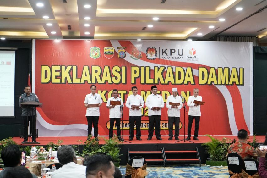 Aulia Rachman Saksikan Tiga Pasangan Calon Wali Kota dan Wakil Wali Kota Medan Deklarasikan Pilkada Damai