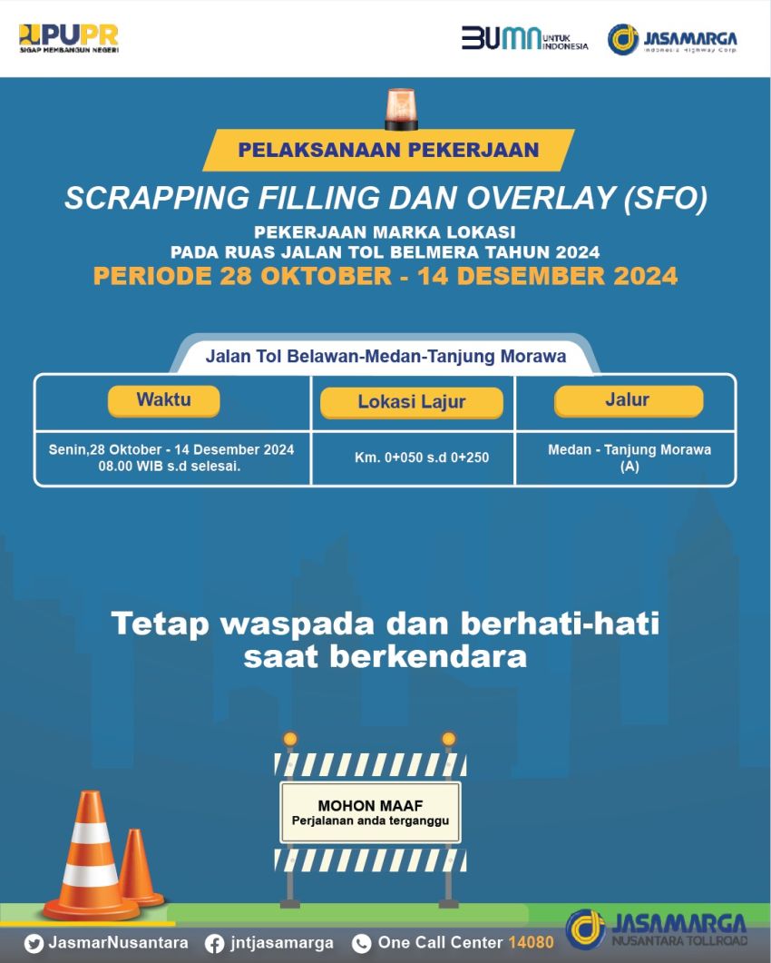 Tingkatkan Kenyamanan dan Keamanan Pengguna Jalan, Jasa Marga Lakukan Preservasi Jalan Tol Belawan-Medan-Tanjung Morawa