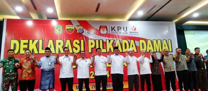 Paslon Nomor 2 Ridha-Rani Hadiri Deklarasi Pilkada Damai di Grand Inna Medan