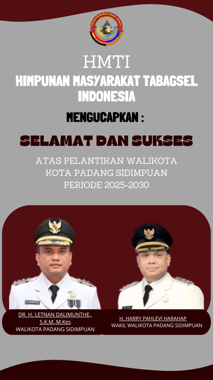 Ketua Umum HMTI H. Sobirin Harahap Ucapkan Selamat atas Pelantikan Kepala Daerah di Sumut