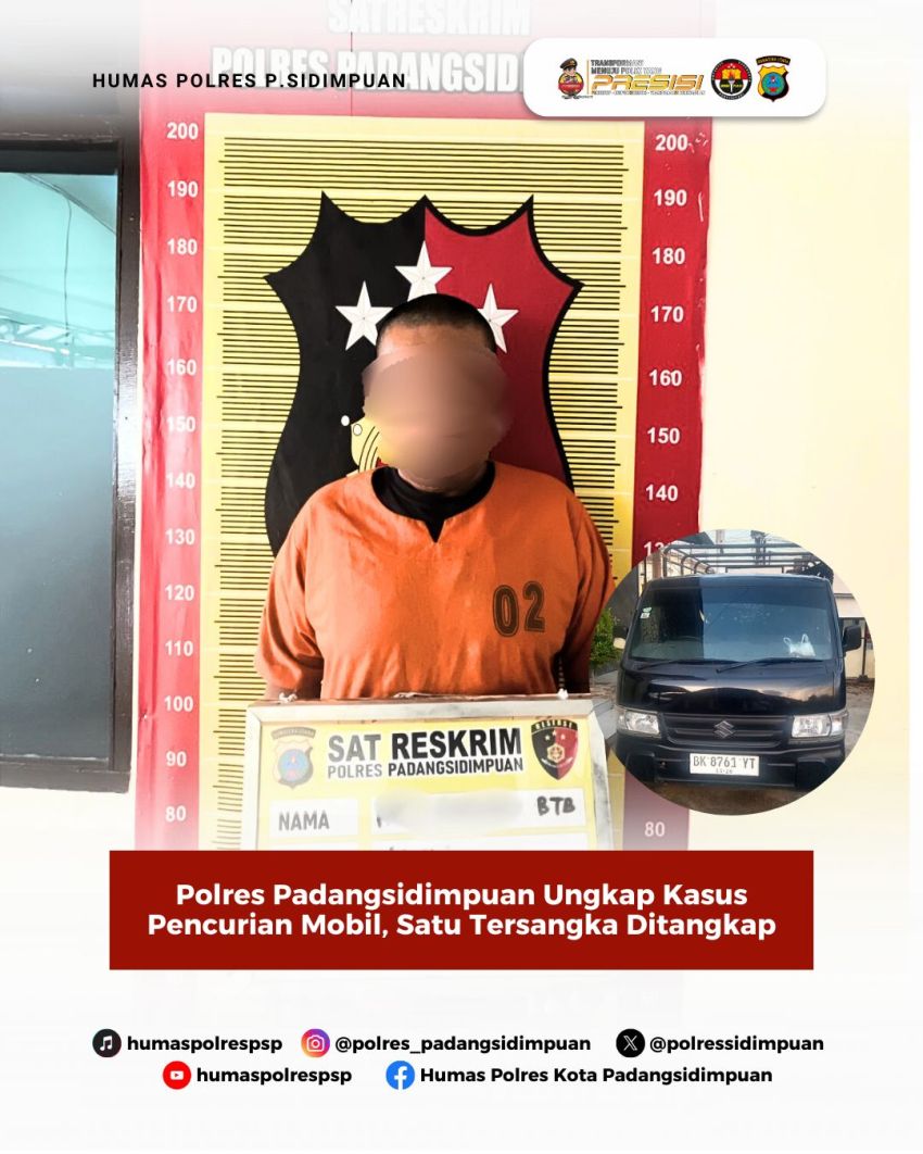 Pelaku Pencurian Mobil Gunakan Modus Licik,Sat Reskrim Polres Padangsidimpuan Berhasil Tangkap Pelaku dengan Barbutnya.