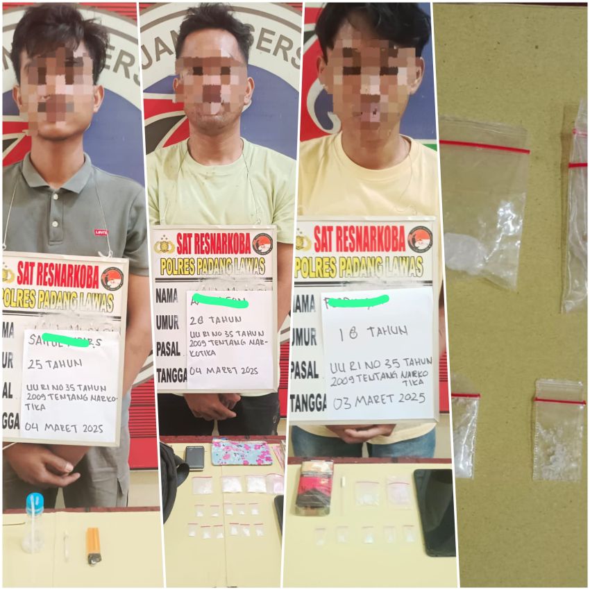 Satresnarkoba Polres Palas Ringkus Tiga Pelaku Pengedar Narkotik dalam Waktu Satu kali 24 Jam.