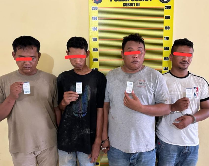 4 Pengedar Narkoba Tanjung Balai Dibekuk Polda Sumut 1 Pucuk Senjata Genggam Air Softgun di Sita.