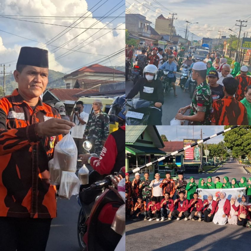 Yonif 123/Rajawali dan Pemuda Pancasila Kota Padangsidimpuan Berbagi Takjil dalam Indahnya Keberkahan Bulan Ramadhan