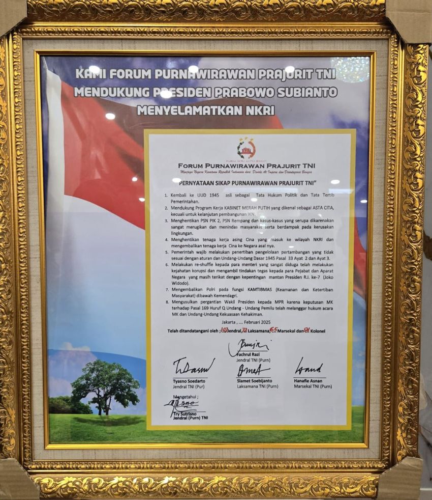 Forum Purnawirawan TNI Serukan Kembali ke UUD 1945 dan Usulkan Penggantian Wapres