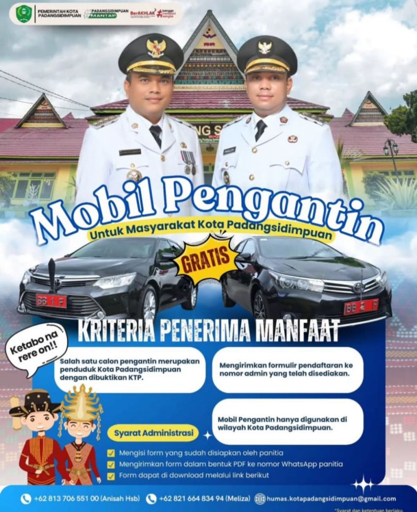 Penuh Cinta! Wali Kota Padangsidimpuan Hadirkan Mobil Pengantin Gratis Bagi Warganya