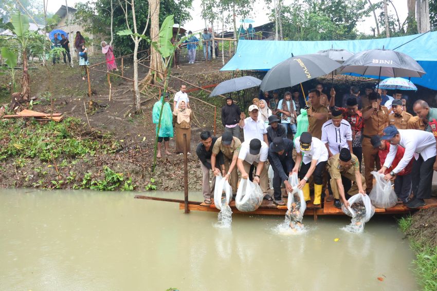 Program Seribu Kolam Perkuat Ketapang Tapsel, Gus Irawan Pasaribu Serahkan Bantuan bibit dan Pakan ikan di Arse