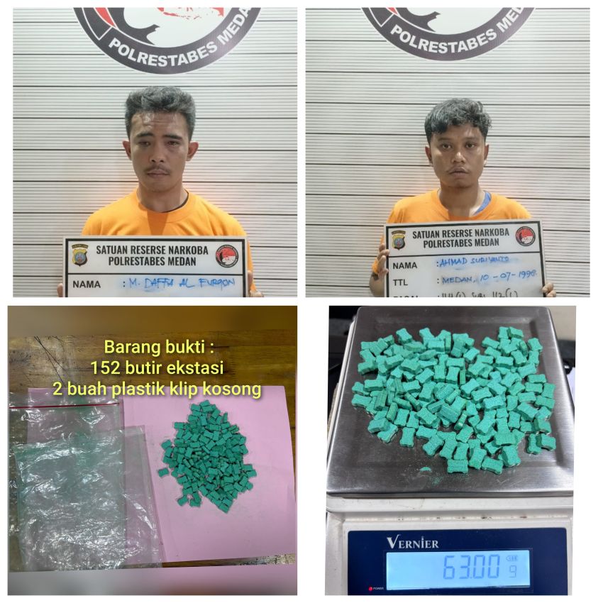 Dua  Pengedar Inex di Deli Tua Diringkus Polisi, 152 Pil ekstasi Disita