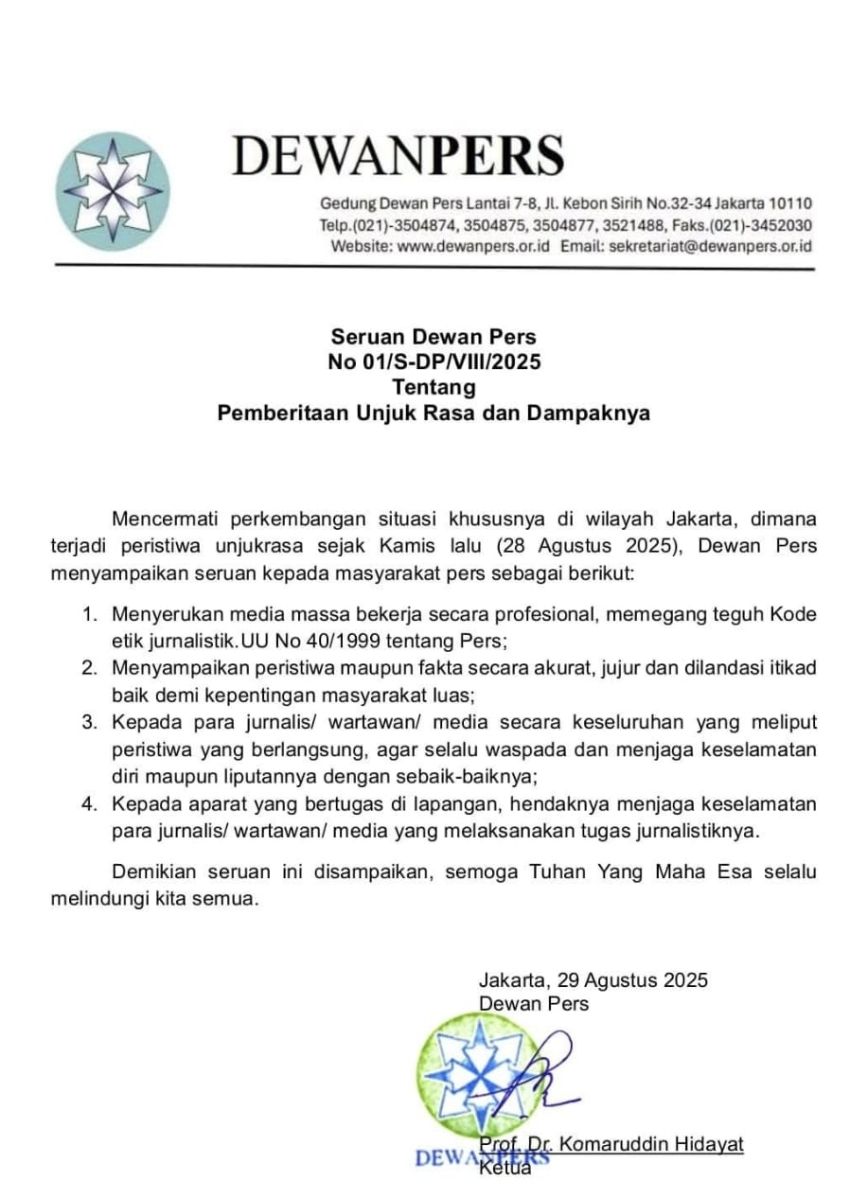 Dewan Pers Serukan Media Jaga Profesionalisme dalam Liputan Unjuk Rasa