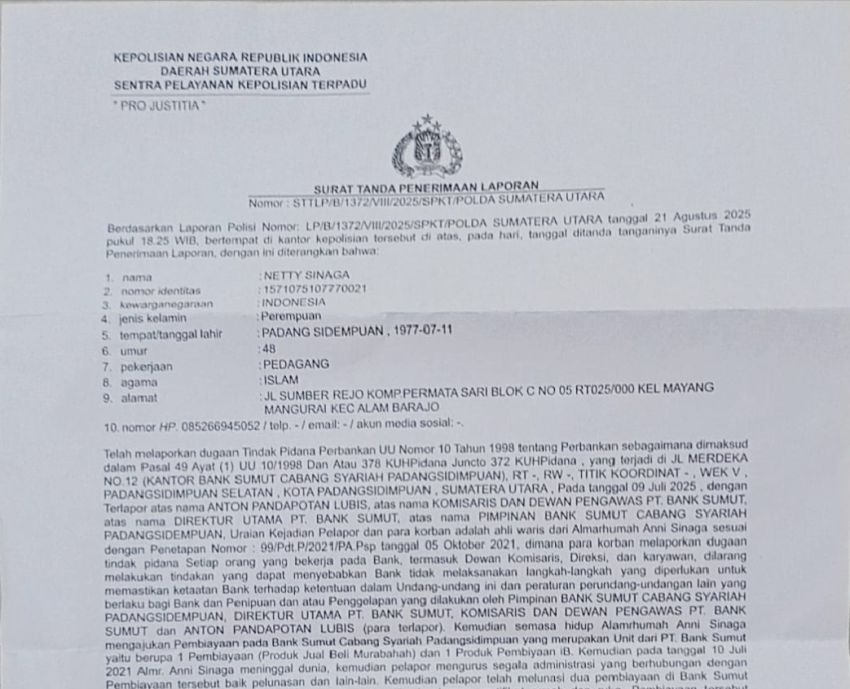 Dugaan Pemalsuan Dokumen di Bank, Nasabah Rugi Rp6 Miliar Lapor ke Polda Sumut