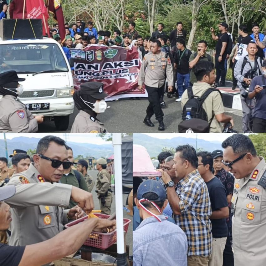 AKBP Yon Edi Bagikan Jajanan UMKM ke Mahasiswa dan Masyarakat Saat Kawal Unras DPRD Tapsel